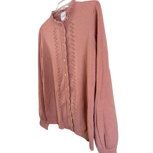 Madeleine Thompson Women’s Cashmere Wool Hawthorne Cardigan Pink M Scalloped - Picture 2 of 8